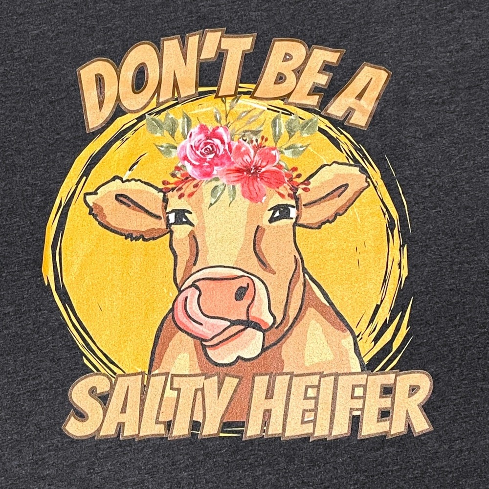 Bella Canvas Don't Be A Salty Heifer Cow Graphic T-Shirt Charcoal Grey XL NEW
